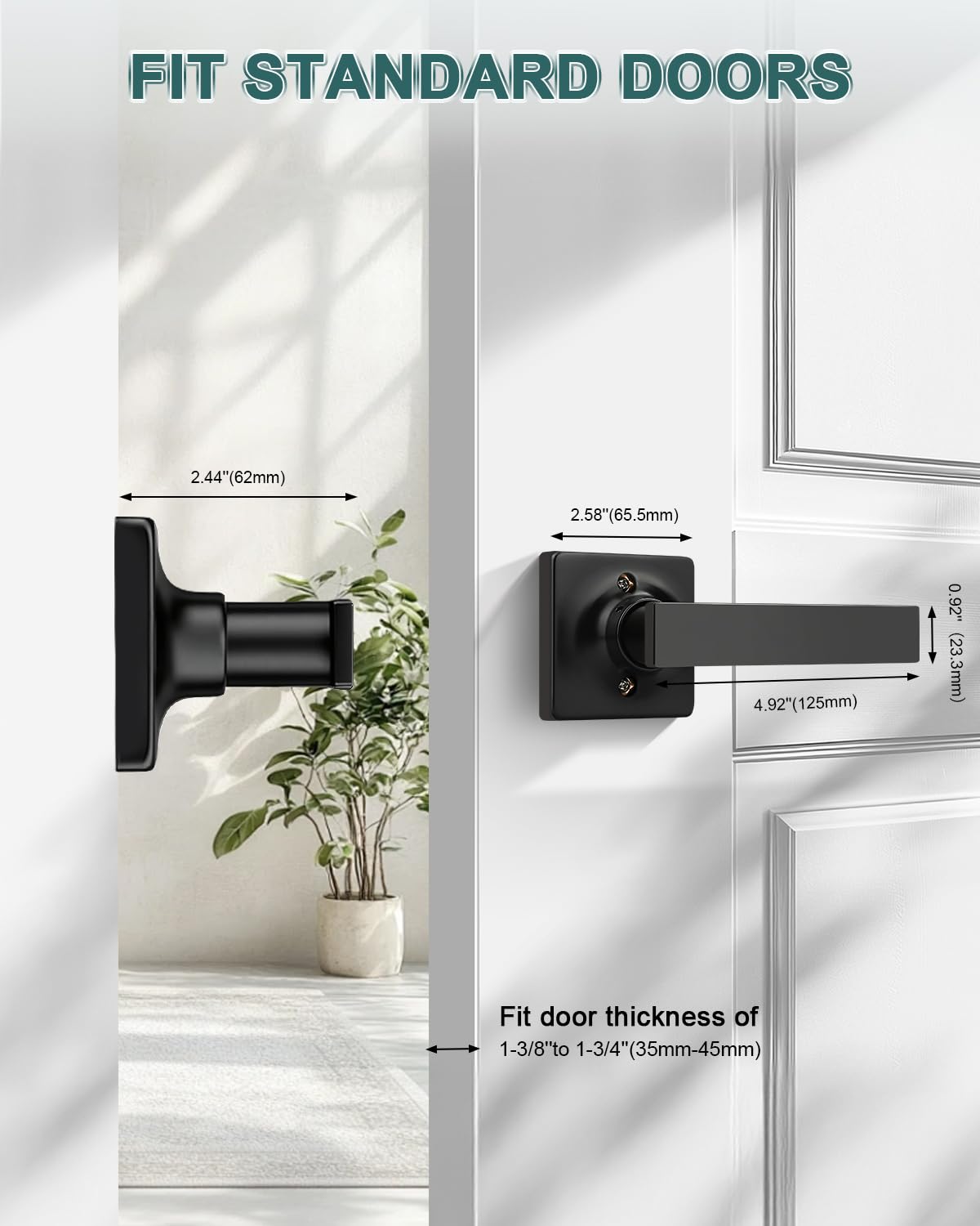 GOBEKOR 2 Pack Matte Black Dummy Door Handle Interior,Reversible Half Dummy Lever,Non-Turning Indoor Door Handles for Wardrobe,Closet Door & French Doors,Cabinet/Cupboard Handles