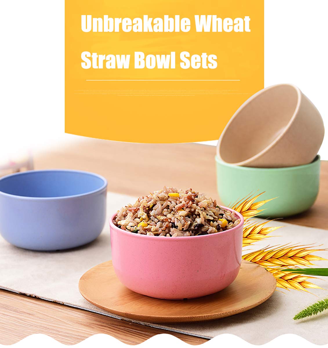 Nicunom 12 Pack Cereal Bowls, 15 OZ Unbreakable Wheat Straw Bowl Sets - Lightweight Noodle Soup Rice Salad Bowls Dishwasher Microwave Safe Bowl