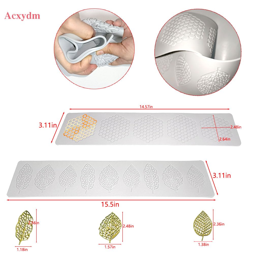 Acxydm 5PCS Leaf Molds Silicone,Fondant Molds Baking Molds,Chocolate Molds Set with Silicone Leaf Mold and 3D Beehive Candy Lace Silicone Molds,Tuile Molds Silicone for Making Sugar Craft,Cupcakes