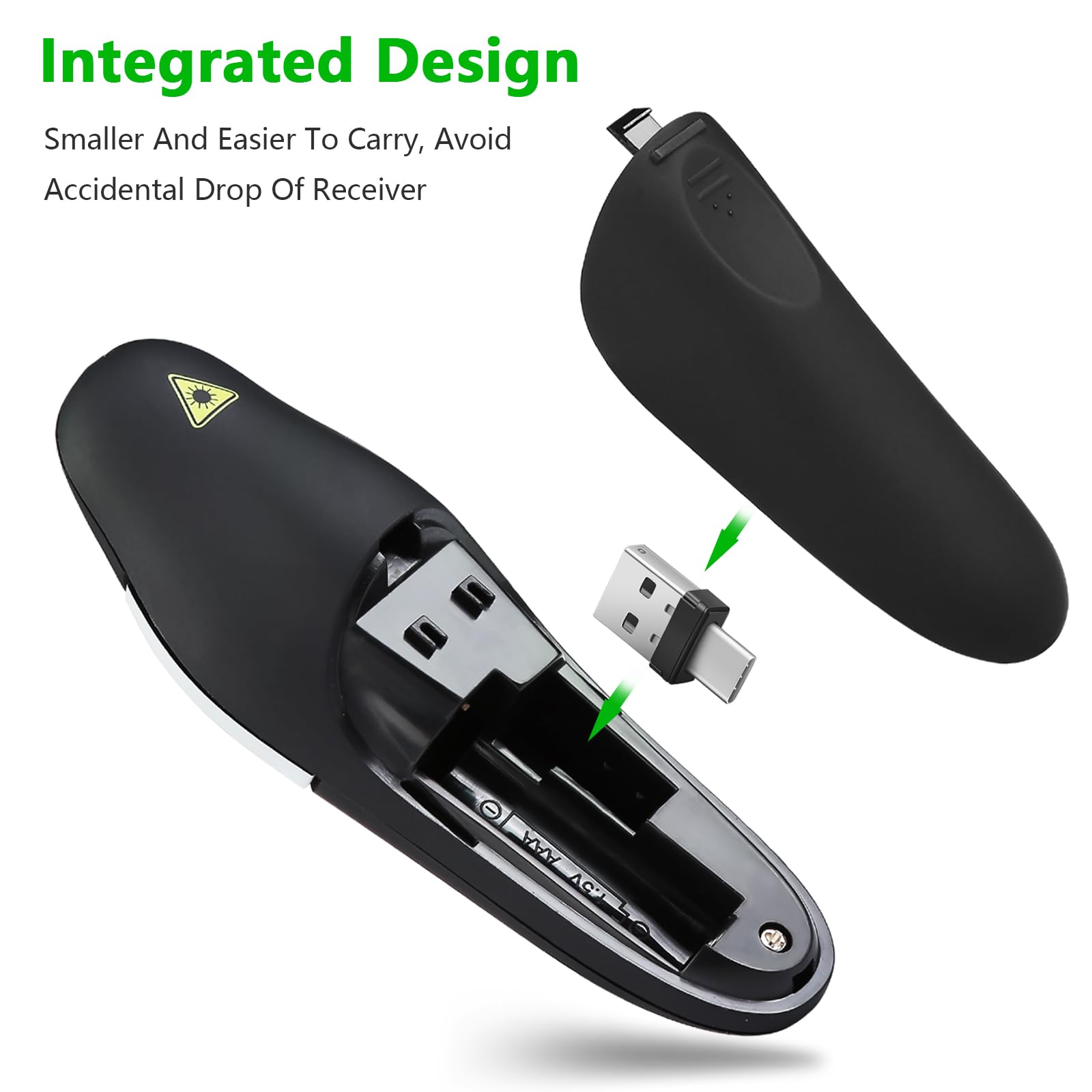KUIYN Presentation Clicker Remote, Type C&USB Wireless Presenter, PowerPoint Clicker, Slide Advancer Control for Mac︱ Windows︱ Laptop, Support PPT︱Keynote︱Google Slides