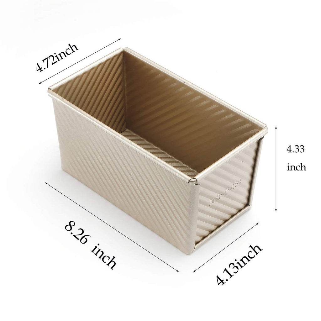 Monfish Pullman loaf Pan – loaf pan w lid - Wavy Non-Stick Toast Mold - Loaf Bread Baking Pan champagne gold (8.5x4.75x4.5)