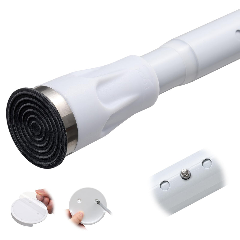 White Tension Curtian rod no drill, 42 to 115 inch Adjustable Heavy Duty black shower curtain rod for Windows bathroom Closet
