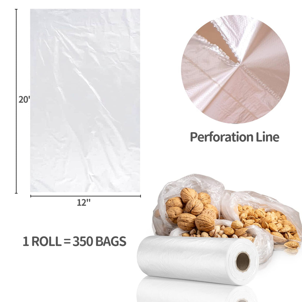 PAPRMA 12” x 20” Plastic Produce Bags 2 Rolls, Clear Food Storage Bags 350pcs on a Roll, Clear Produce Bags for Food Vegetable Bread Fruit Meat