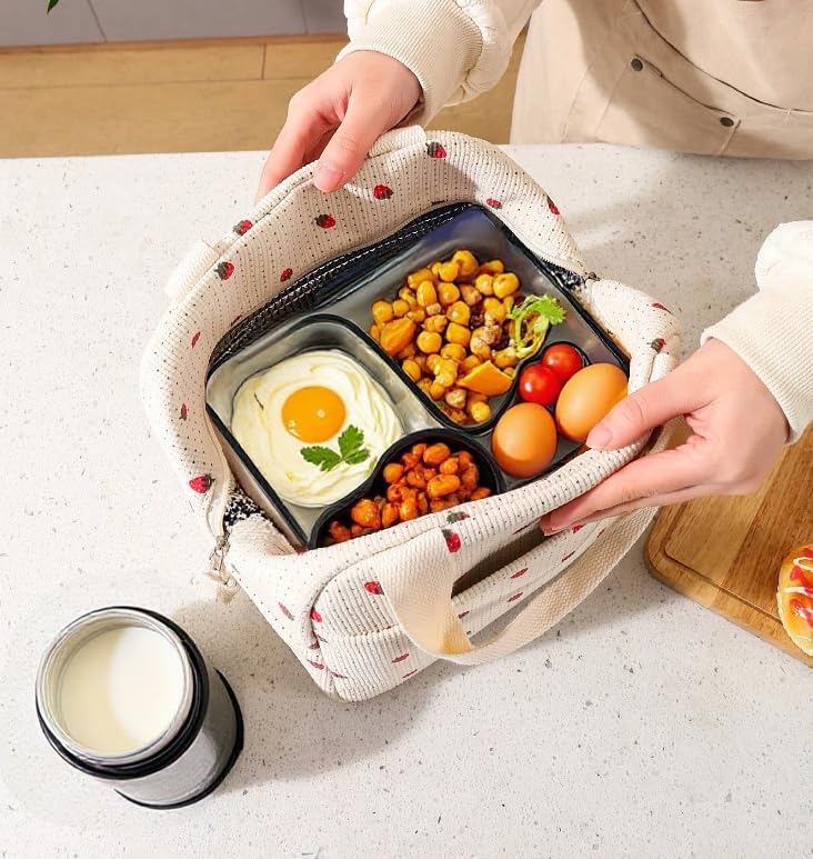 Lunch Bags for Women Reusable - Large Insulated Lunch Box Lightweight Tote for Work, Travel, Beach & Daily Use, Coffee - Chequered