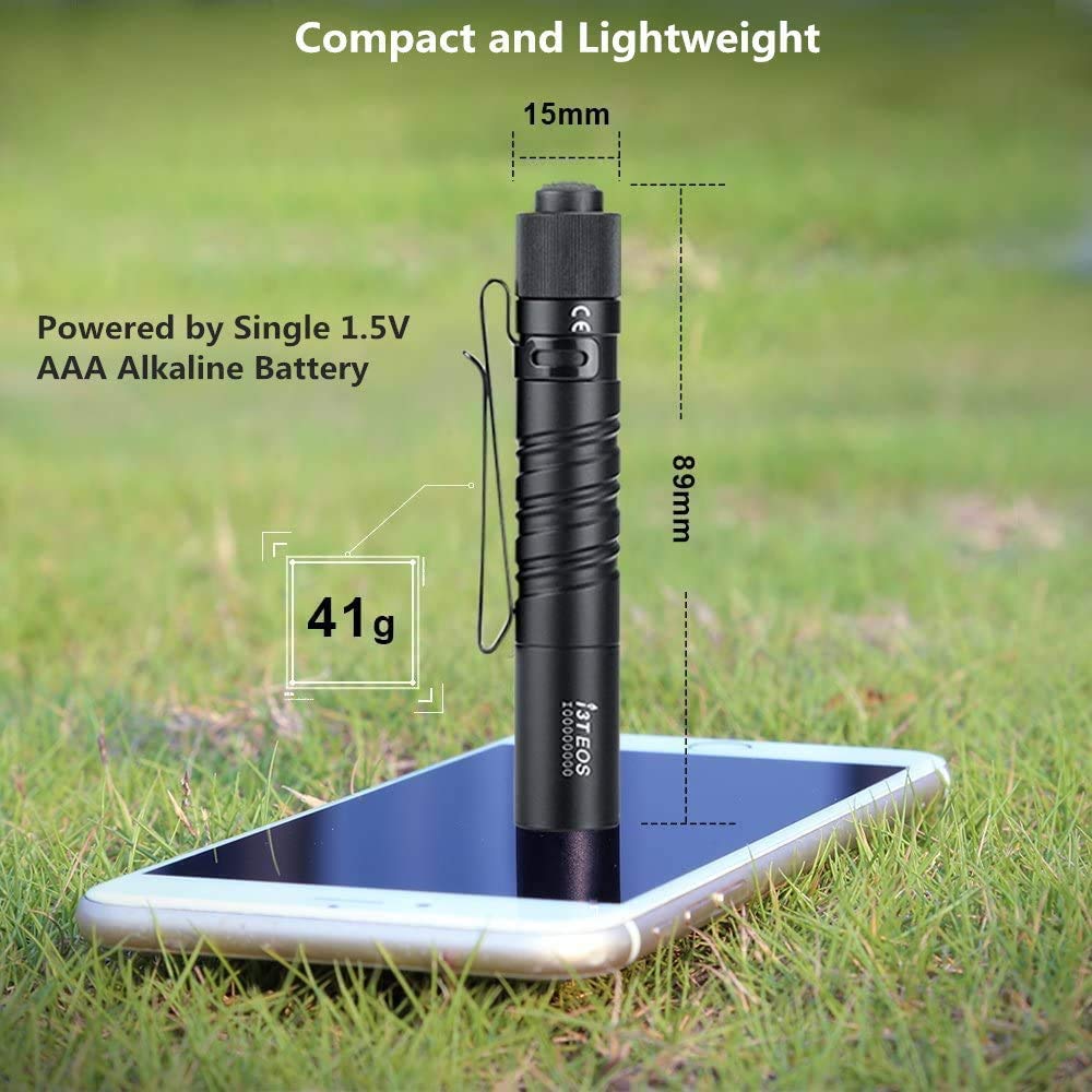 OLIGHT I3T EOS Slim EDC Flashlight, 180 Lumens Tail Switch Tiny Flashlight with Dual Direction Pocket Clip, Powered by AAA Battery, for Dog Walking, Camping, Hiking (Black)