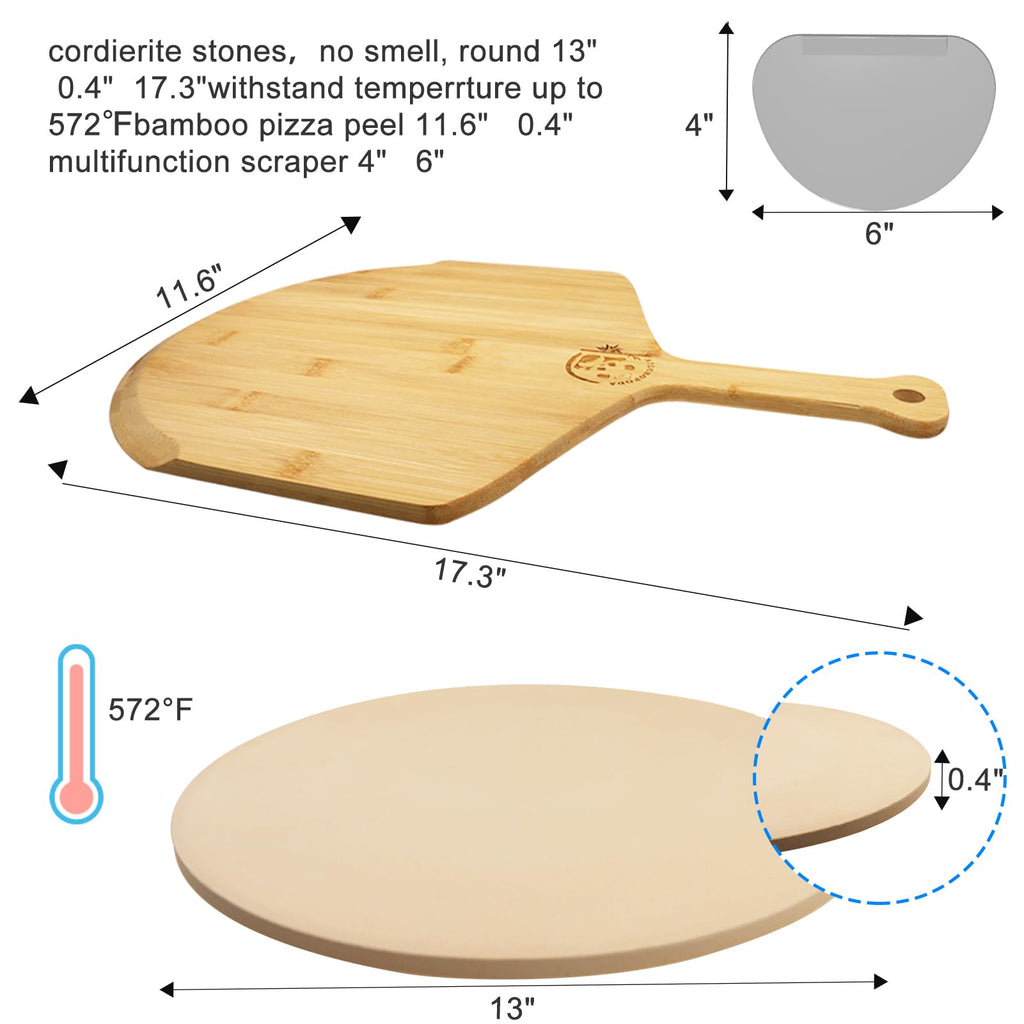 AILUROPODA Pizza Stone for Oven and BBQ with Bamboo Pizza Peel and Scraper（High Temperature Version）