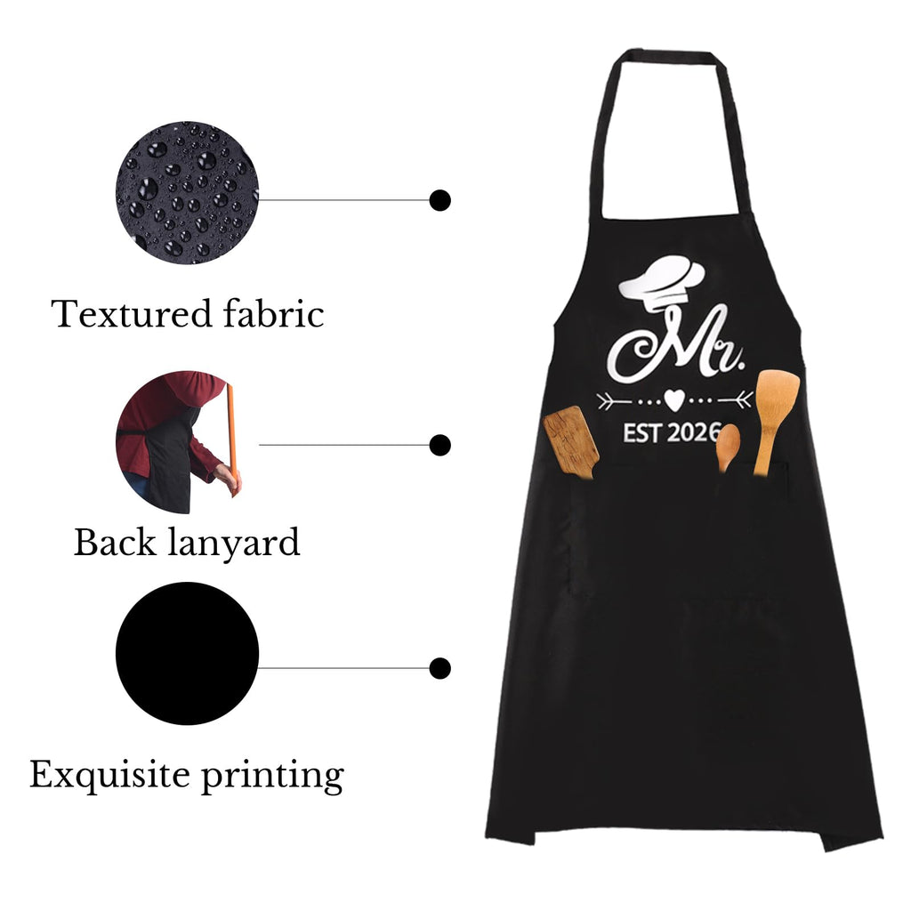 Mr and Mrs Est 2026 Mug and Apron Set, Wedding Engagement Anniversary Bridal Shower Gifts for Couple Mr and Mrs Smith Bride Groom Husband Wife Newlyweds Gifts