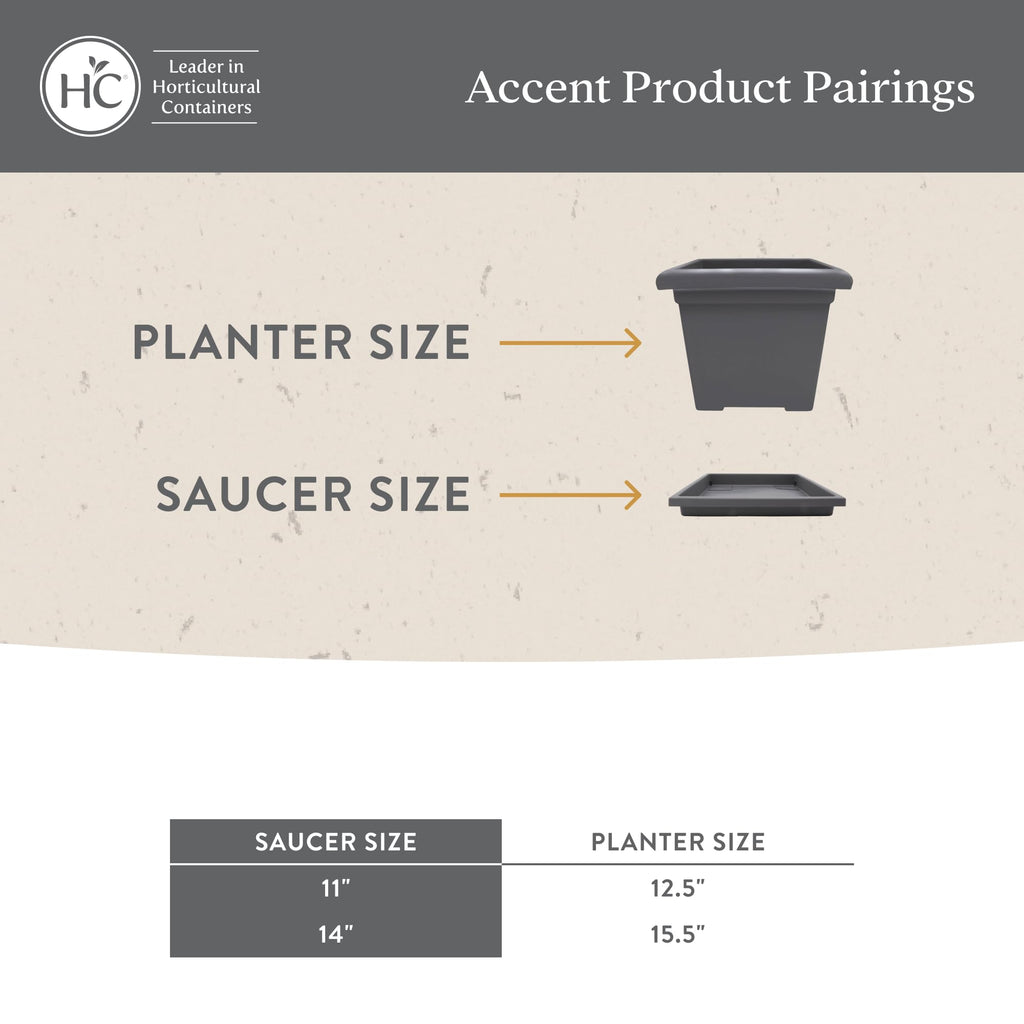 The HC Companies Accent Square Plant Saucer - Durable Plastic Trays For Plants - Stylish Square Tray For Water Drainage - UV Resistant Planter Saucer For Indoor And Outdoor Use (11”, Black, Pack of 2)