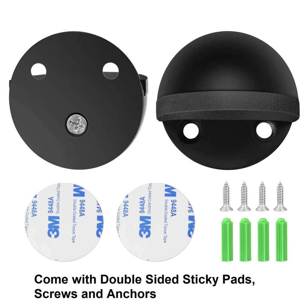 6 Pack Door Stoppers Self Adhesive Floor Door Stop No Drill Black Rubber Bumper Doorstop Wall Protector, Stainless Steel Dome Shaped