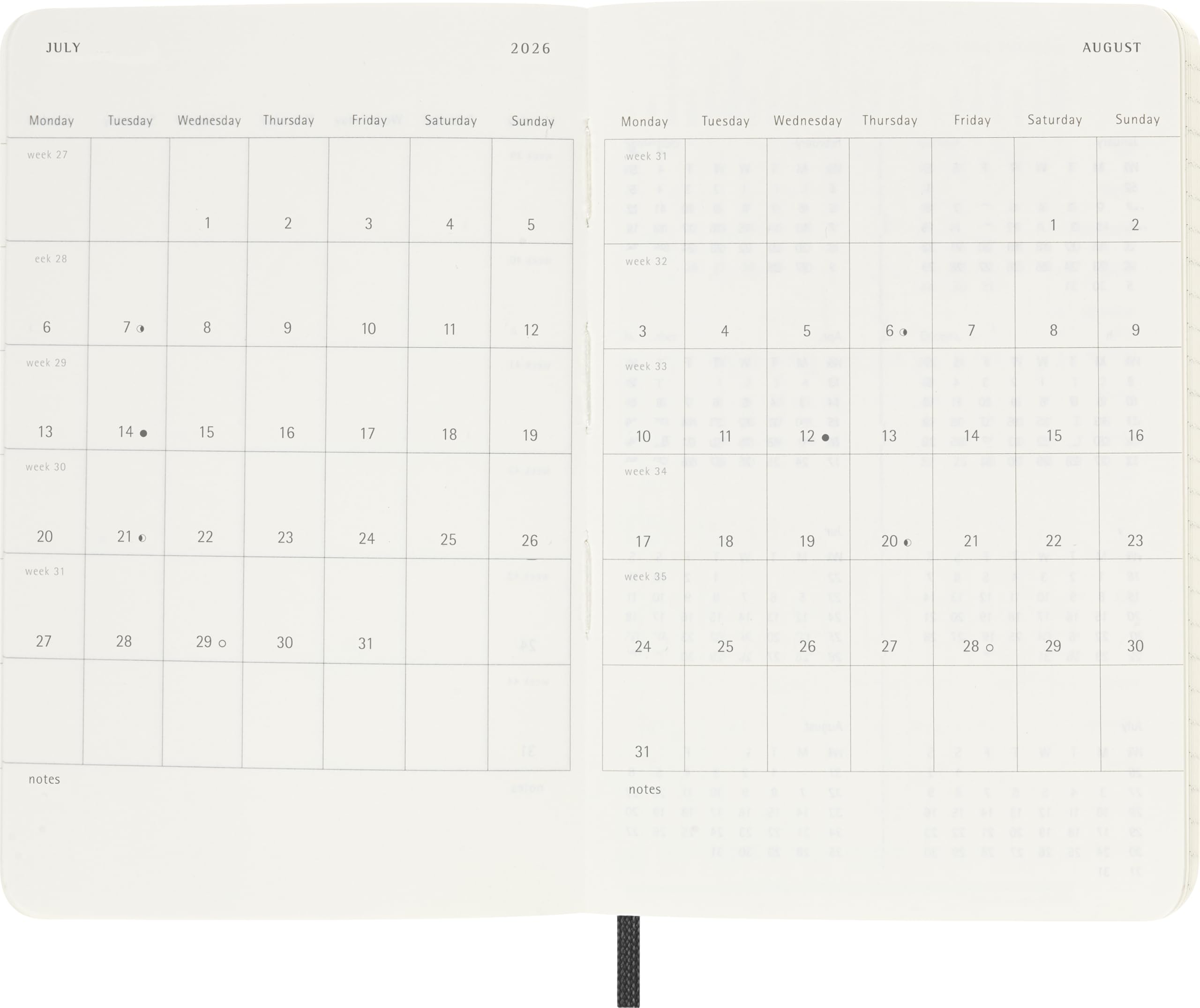 Moleskine Classic 12 Month 2026 Weekly Horizontal Planner, Soft Cover, Pocket (3.5" x 5.5"), Black, 144 pages