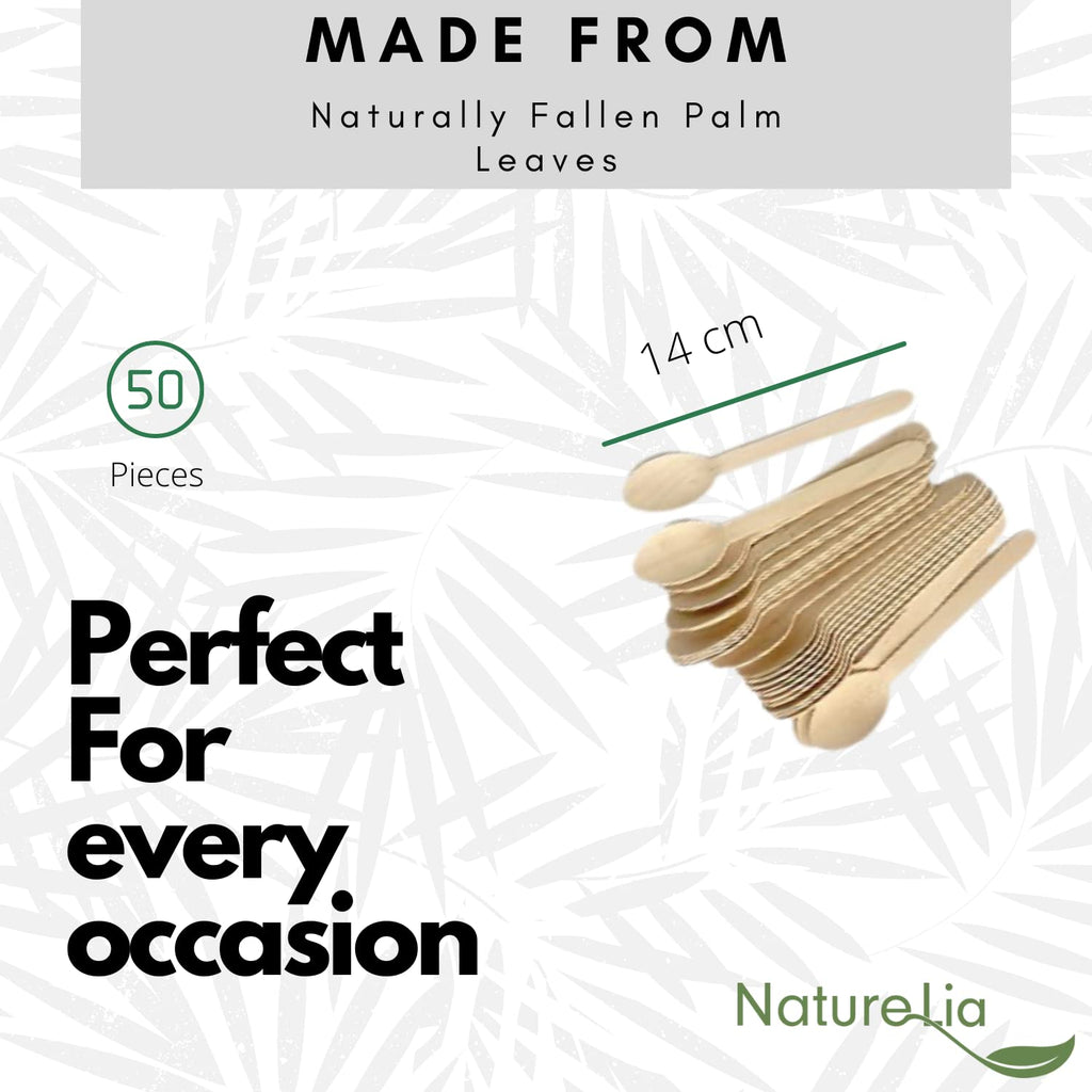 Naturelia Areca Palm Leaf Spoons (50, 14cm) | Elegant, 100% Biodegradable, Natural & Eco Friendly| Wedding, Party, Picnic & Event Spoons