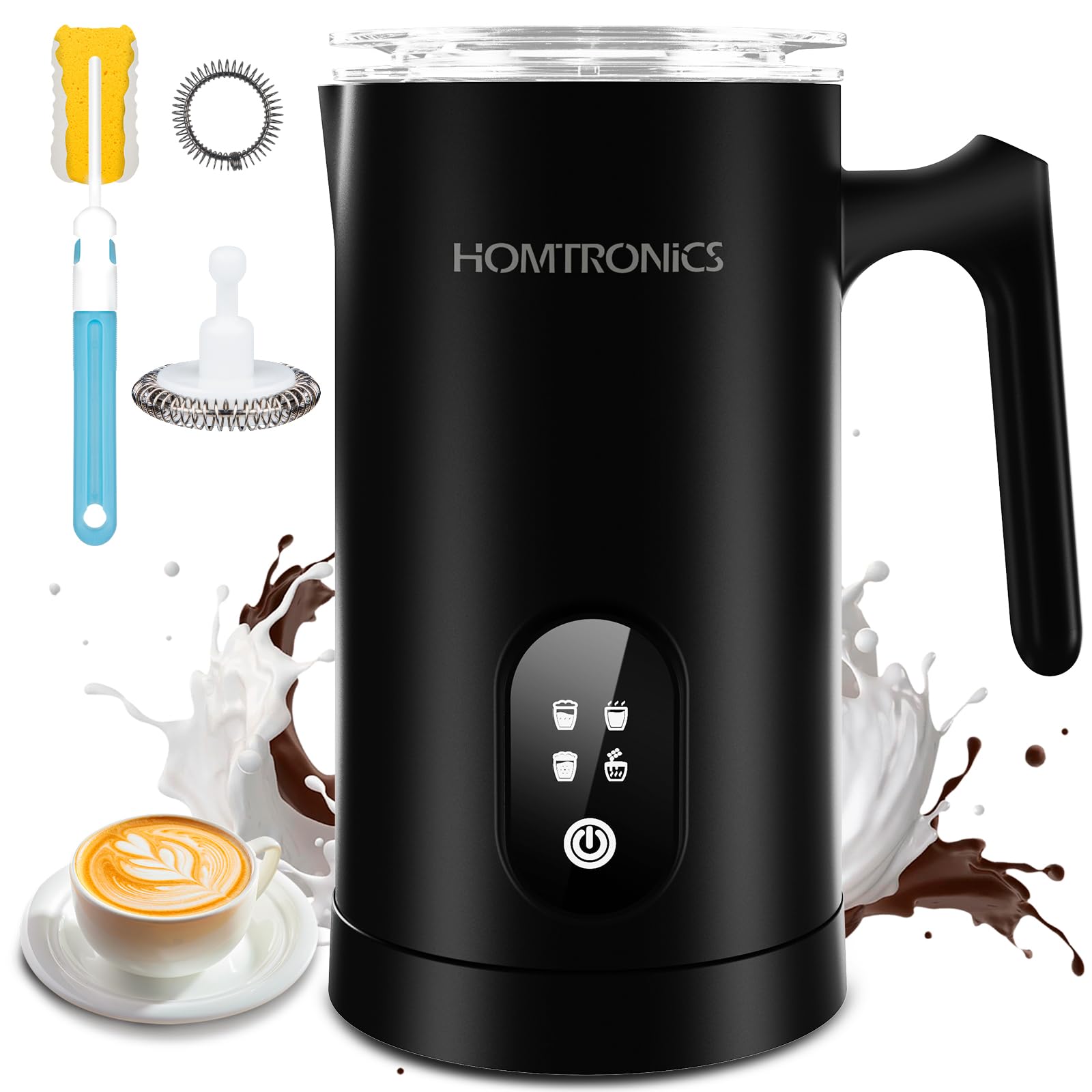 Milk Frother 4 in 1, [Upgraded 14.5 oz/430ml Capacity] 304 Stainless Steel Electric Milk Frother and Steamer with Cold & Hot Froth for Latte Cappuccino, Homtronics Automatic Coffee Foam Maker