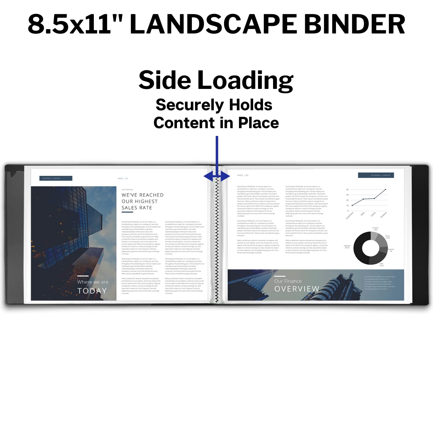 Dunwell Landscape Binder with Sleeves - (8.5x11, Black), 24-Pocket Horizontal Presentation Book, 24 Clear Sleeves Display 48 Pages, 8.5 x 11 Letter Size Paper, Sheet Protector Portfolio Folder