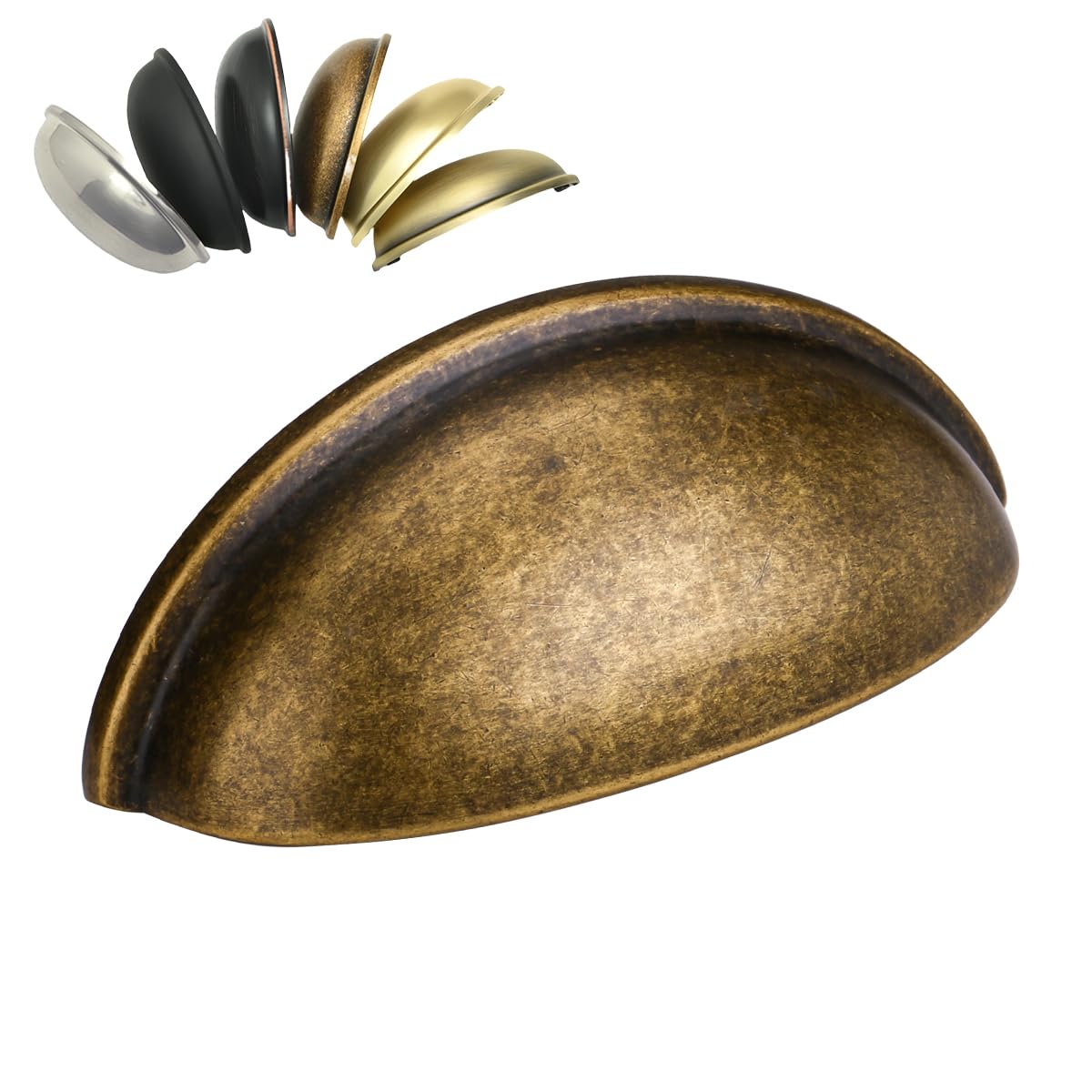 HOMOTEK 6 Pack Drawer Bin Cup Pulls Dresser Pulls for Cabinets Brass Bronze - 3 Inch Hole Centers Furniture Handles,Kitchen Cabinet Hardware