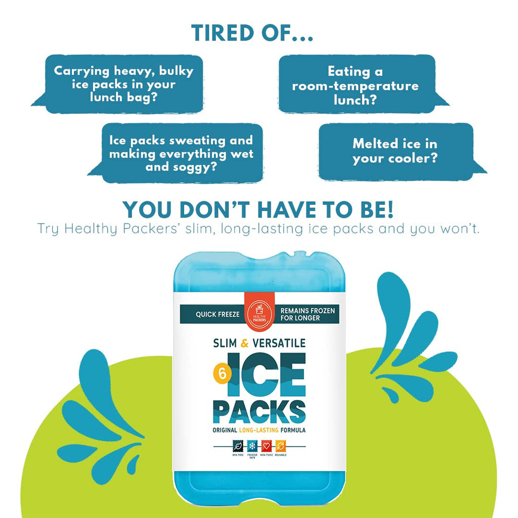 Ice Packs for Lunch Bags - Original Cool Pack | Slim & Long-Lasting Reusable Ice Pack for Lunch Box, Lunch Bag and Cooler | Freezer Packs for Coolers (Set of 6)