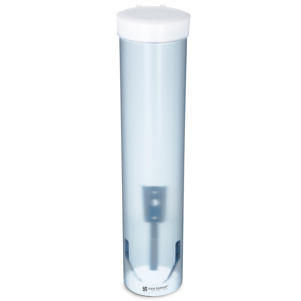 San Jamar Cup Dispenser, Pull Down Storage for Water Cooler Cups in Commercial Setting, Compatible with 4-10 Oz Cups, 1 Count, Frosted Blue