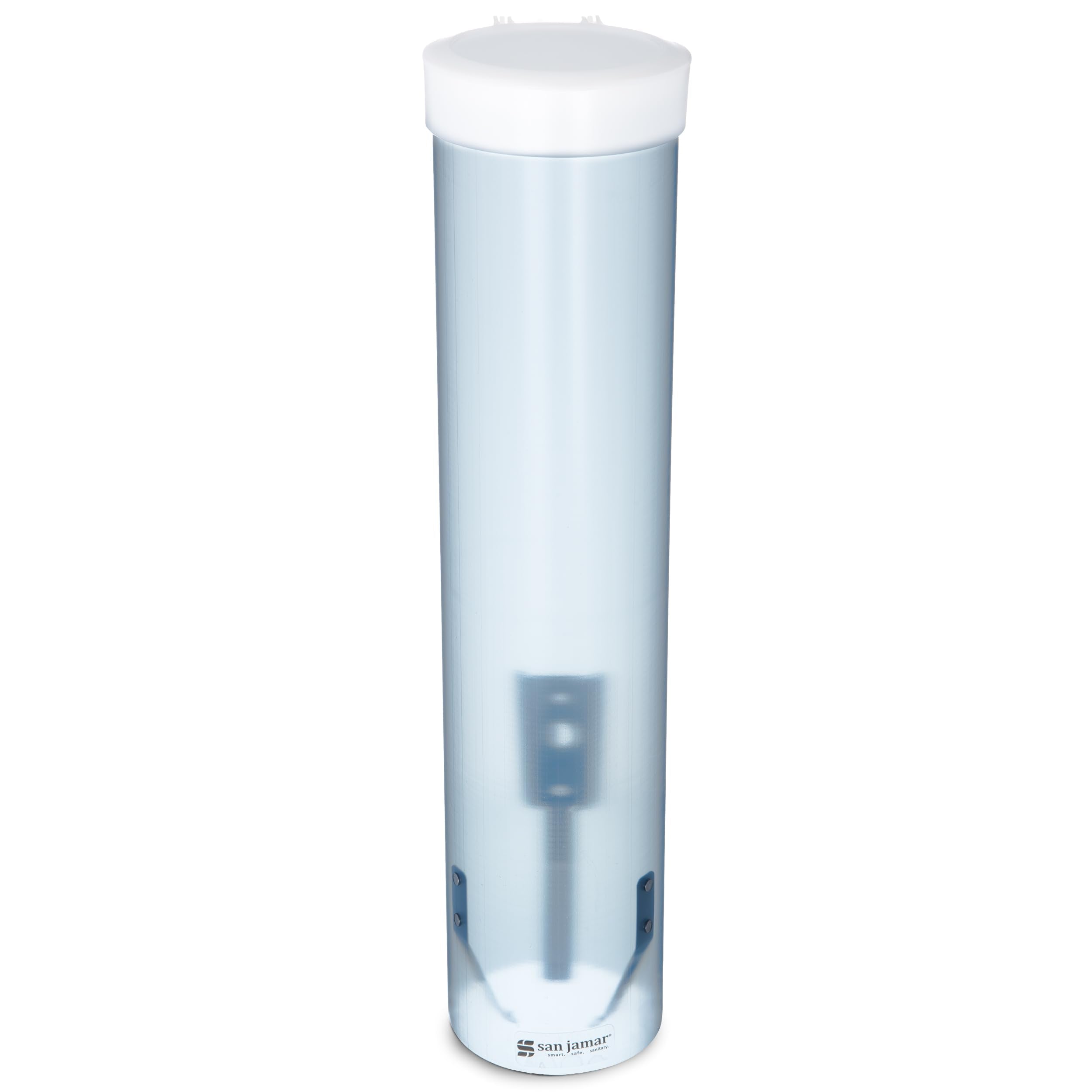 San Jamar Cup Dispenser, Pull Down Storage for Water Cooler Cups in Commercial Setting, Compatible with 4-10 Oz Cups, 1 Count, Frosted Blue