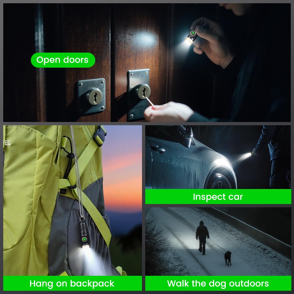 Yemao Rechargeable Keychain Flashlight with Chain,600 High Lumens EDC Pocket Flashlights, Mini Flashlight with 6 Modes for Home Daily Use,Outdoor Emergency,Perfect Pocket Gift for Friends and Family