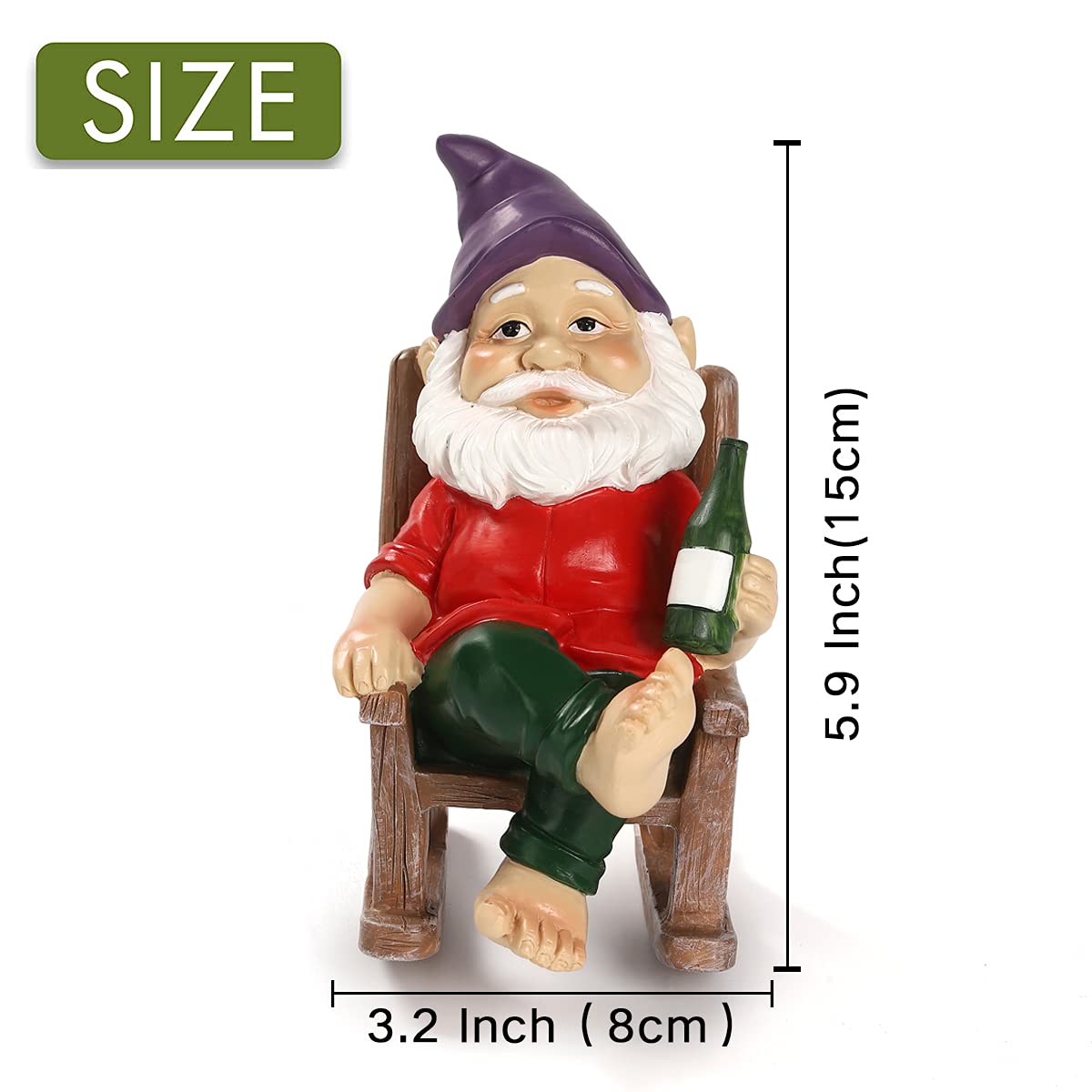 Drinking Garden Gnome Sitting on Rocking Chair, Outdoor Gnome Statue Decorations, Funny Garden Figurines for Lawn Patio (A)