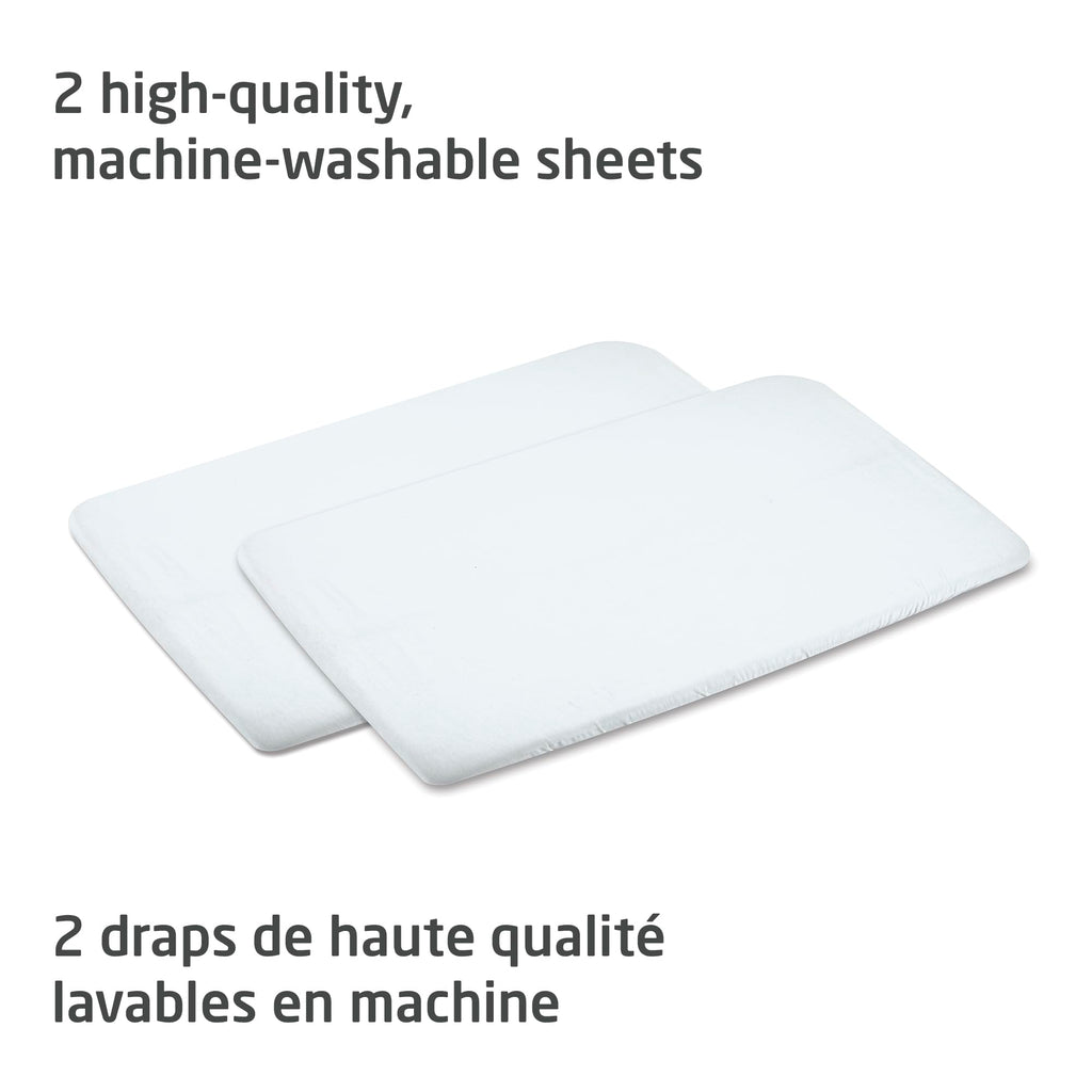 Maxi-Cosi Swift/Calao Bassinet Mode Fitted Sheets – 2-Pack, 100% Cotton, Soft and Breathable, Durable, Perfect Fit for Playard Bassinet Mattress, Machine Washable, Baby Bedding Essentials