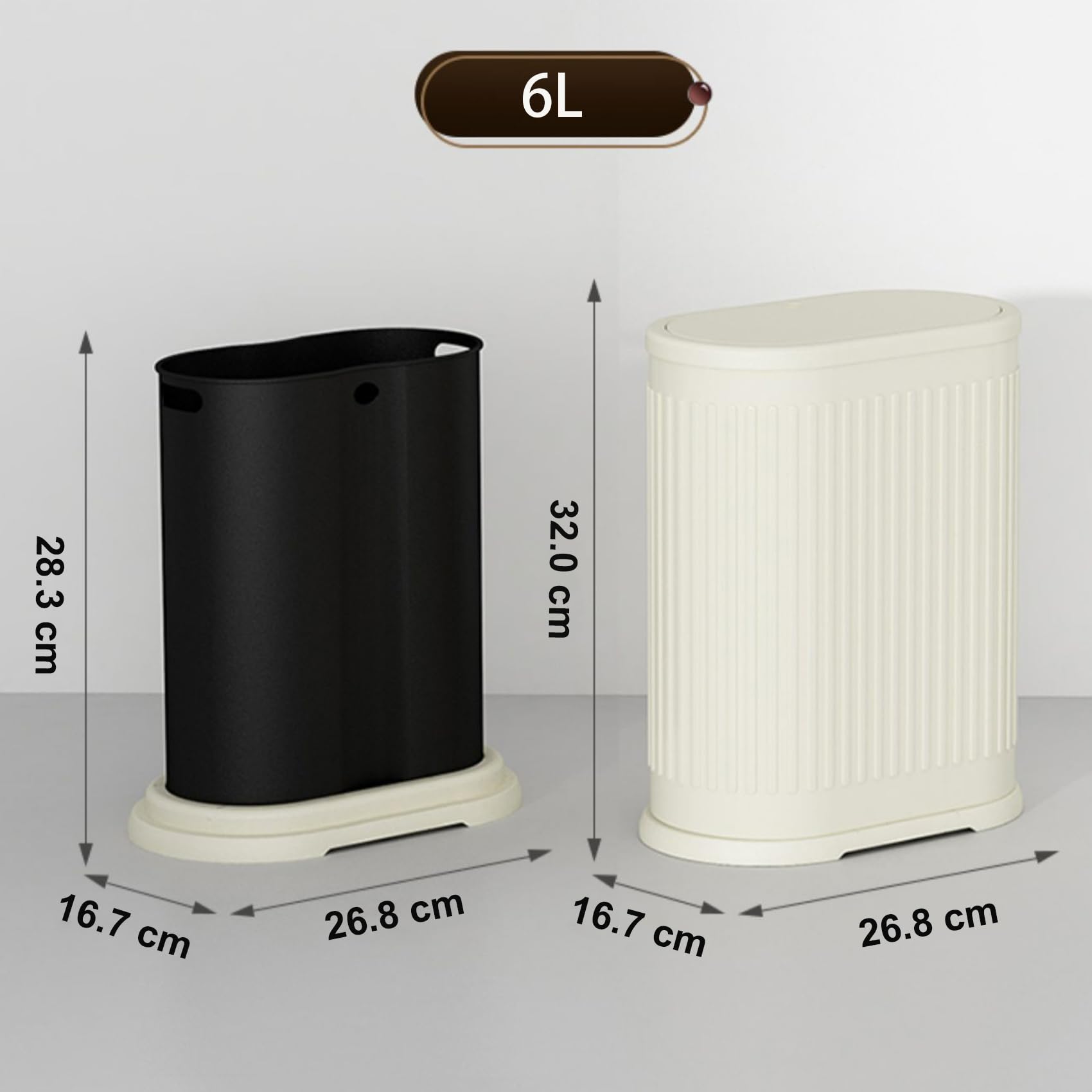6 Liter Trash Can with Lid, Small Bathroom Trash Can Wastebasket, Slim Garbage Can with Inner Bucket, Press Top Lid Garbage Container Bin for Kitchen, Home, Office, Bedroom, Living Room (Cream Color)