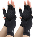 2 Pairs Compression Gloves for Women and Men, Fingerless Copper Arthritis Gloves for Rheumatoid Arthritis Osteoarthritis Carpal Tunnel, Hand Pain Relief and Support, Open Finger (Black, Large)