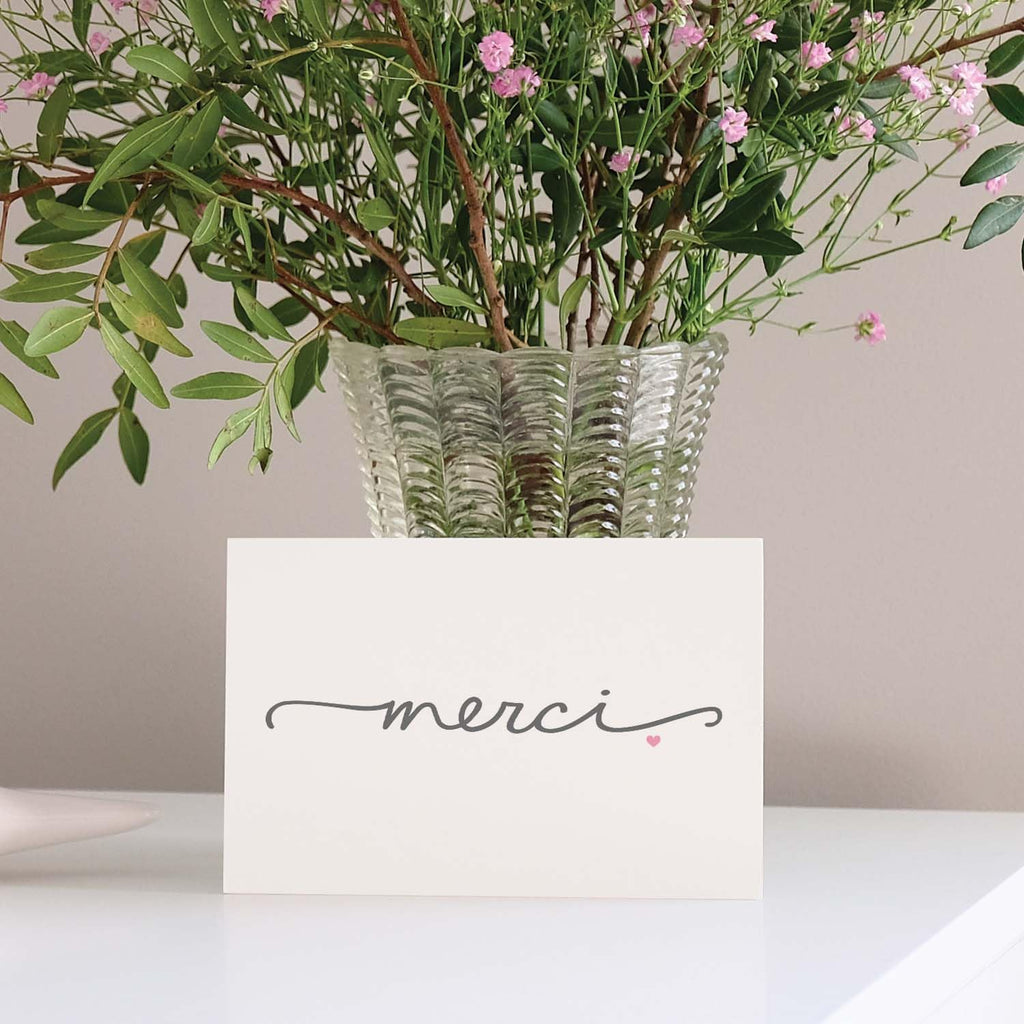 Merci Thank You Note Card Pack / 36 Merci Greeting Cards With White Envelopes / 4 7/8" x 3 1/2" All Occasion Appreciation Blank Cards/Made In Canada