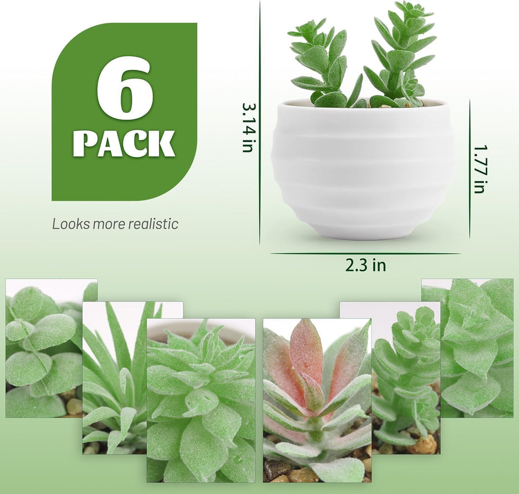 Der Rose 6Pcs Small Fake Plants Cute Artificial Succulent Faux Plants for Home Bathroom Living Room Office Desk Shelf Bookshelf Decor Indoor Aesthetic