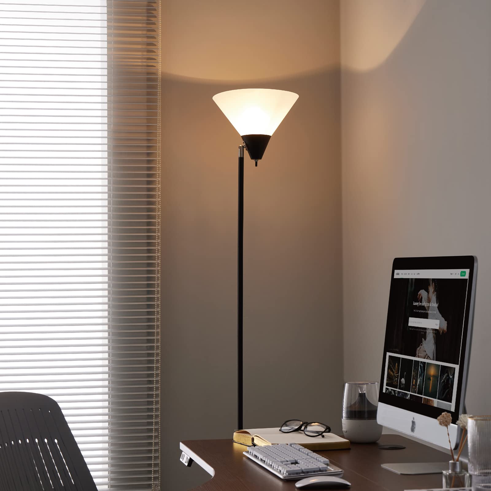 HonoDing Floor Lamp Standing Lamp Adjustable Head Arcylic Shade Floor Lamps for Living Room/Office/Bedroom (Black)