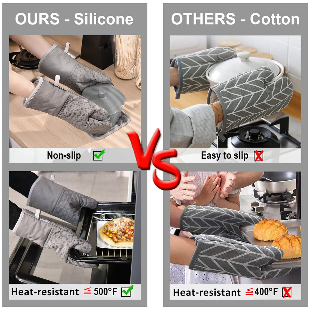 KEGOUU Oven Mitts and Pot Holders 6pcs Set, Kitchen Oven Glove High Heat Resistant 500 Degree Extra Long Oven Mitts and Potholder with Non-Slip Silicone Surface for Cooking