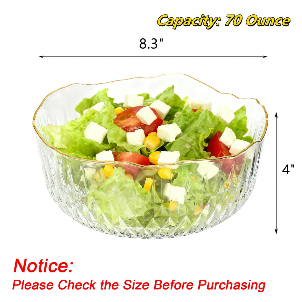 Frcctre 4 Pack Clear Plastic Serving Bowls, 70 Ounce Crystal Salad Mixing Bowl, 9 Inch Round Plastic Bowls Catering Bowls for Party, Salad, Fruit, Snack, Chip, Popcorn