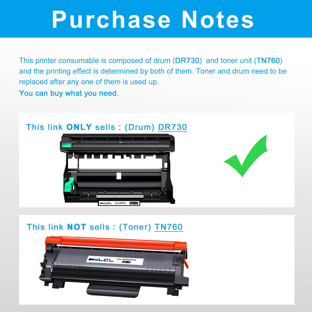 LCL Compatible Drum Unit Replacement for Brother DR730 DR-730 12000 Pages(1-PK,Black)for HL-L2350DW HL-L2390DW HL-L2395DW HL-L2370DW HL-L2310D HL-L2357DW HL-L2370DN HL-L2375DW HL-L2370DWXL MFC-L2710DW