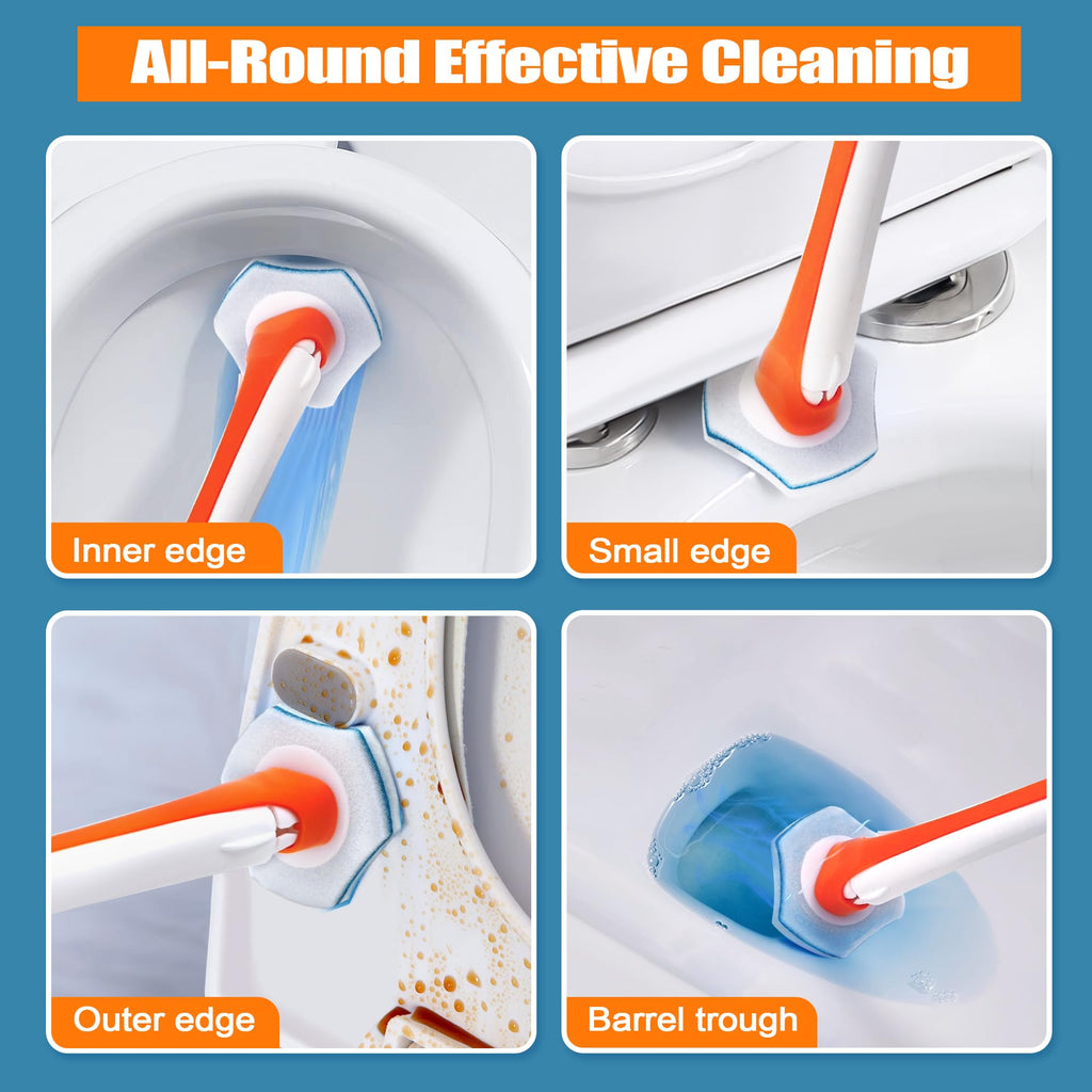 Dolanx Disposable Toilet Brush with 40 Refills, Wall Mounted Long Handle Compact Bathroom Bowl Cleaner Wand Holder Set for Sink Bathtub Wash Basin Mop Pool (Orange)