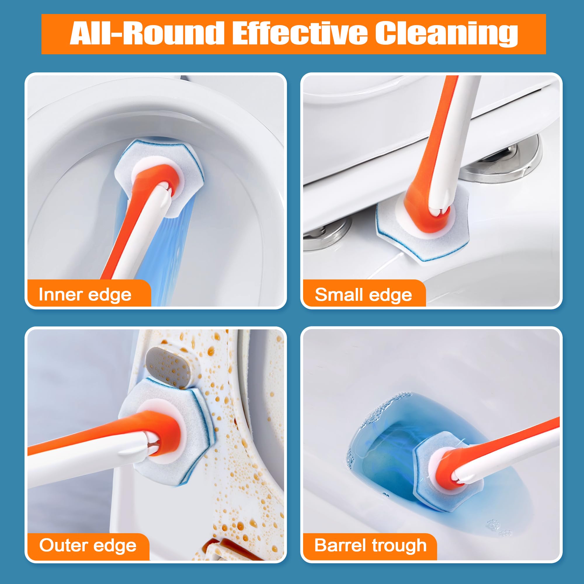Dolanx Disposable Toilet Brush with 40 Refills, Wall Mounted Long Handle Compact Bathroom Bowl Cleaner Wand Holder Set for Sink Bathtub Wash Basin Mop Pool (Orange)