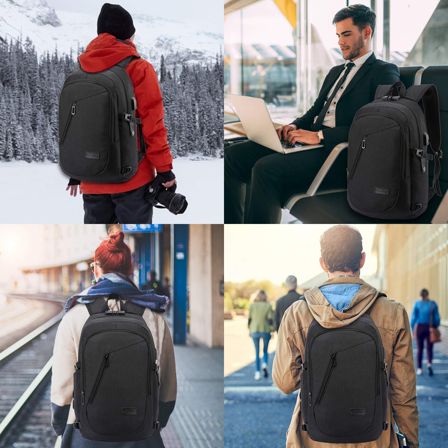 Laptop Backpack,Anti Theft Business Travel Backpack for Men Women Work Bag Slim Laptop Bag with USB Charging Port Lock,Durable Water Resistant Computer Bag Fits 15.6 Inch Laptop Notebook,Black