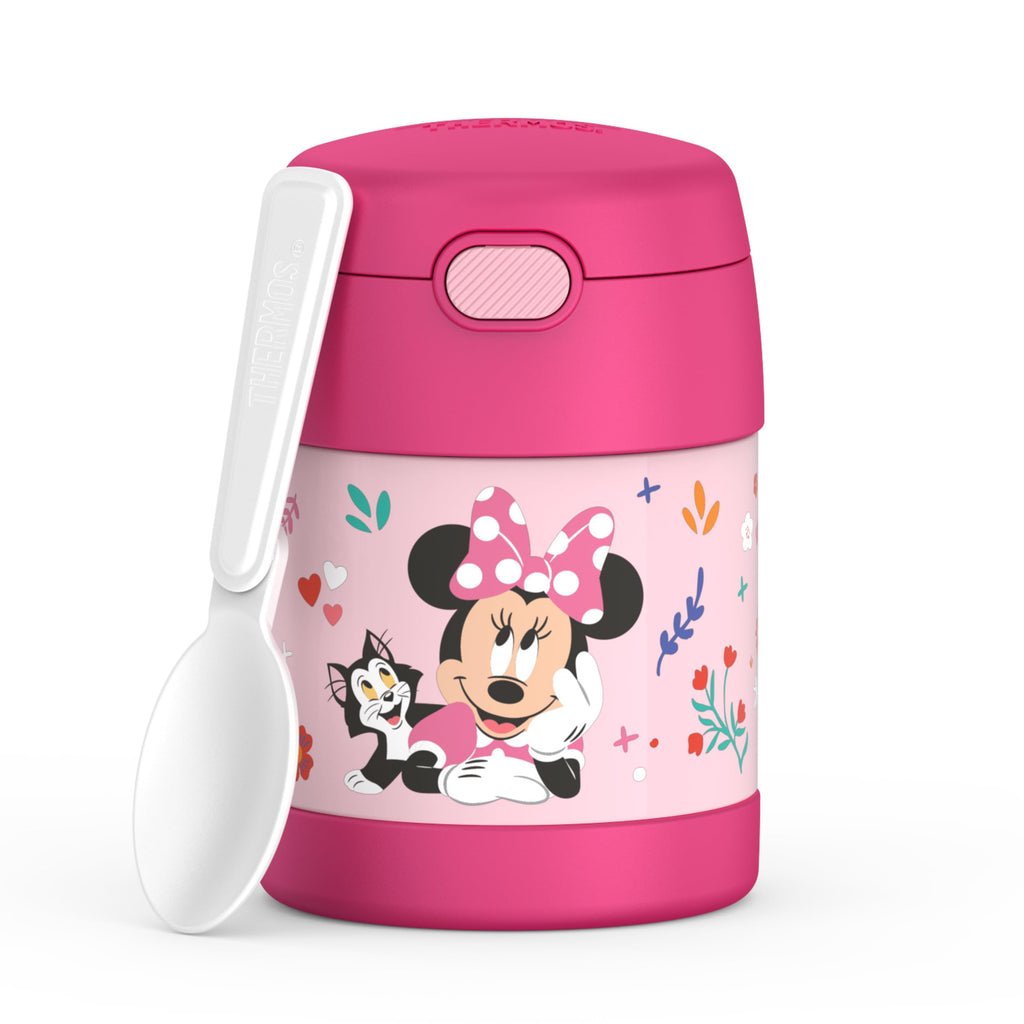 THERMOS FUNTAINER 10 Ounce Stainless Steel Vacuum Insulated Kids Food Jar with Spoon, Minnie Mouse
