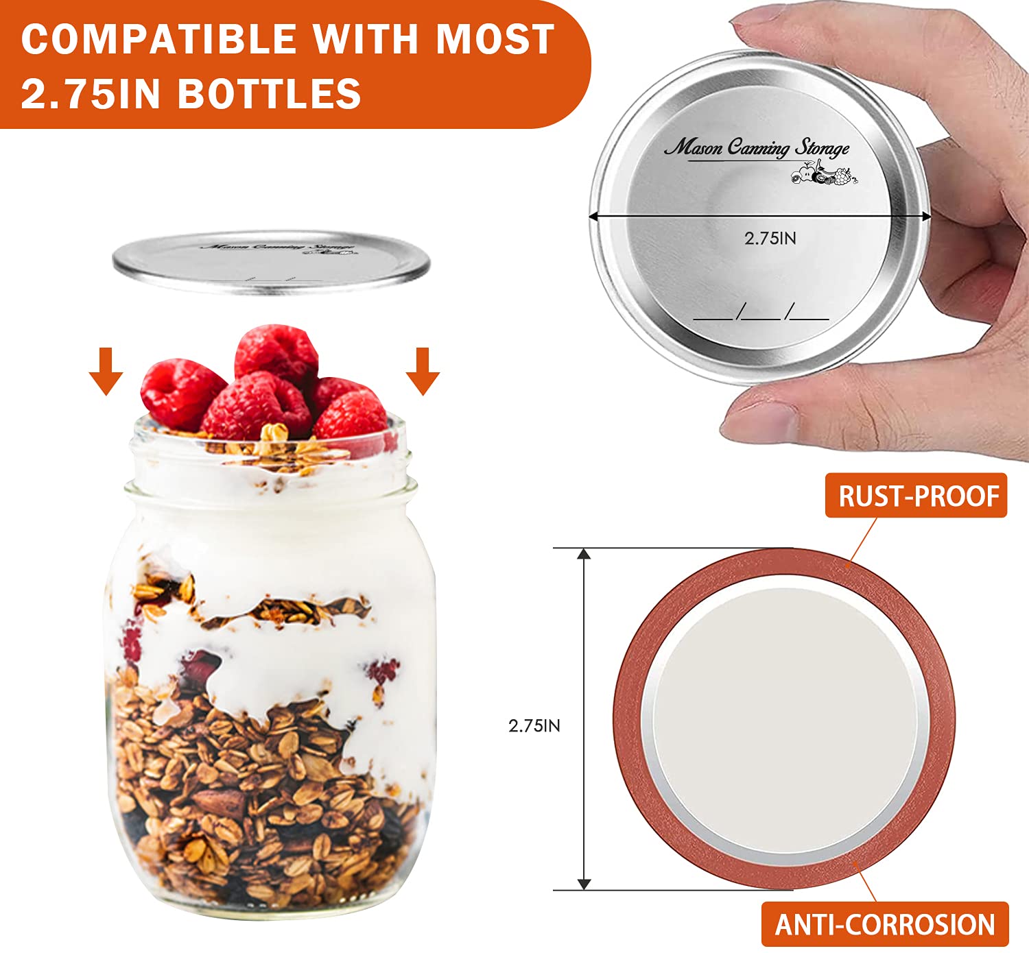 Regular Mouth Mason Jar Lids, 100 Count - 70MM Canning Lids, Ball Jar Lids, 100% Fit & Airtight Leak Proof Canning Lids for Ball Kerr Jars, Food Grade Material