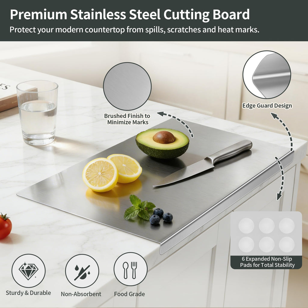 Stainless Steel Cutting Board for Kitchen, Metal Cutting Board with Counter Lip Dishwasher Safe Chopping Board for Meat, Fish, Vegetables, Fruits, Bread, Pastry (40 x 30cm/ 16 x 12 in)