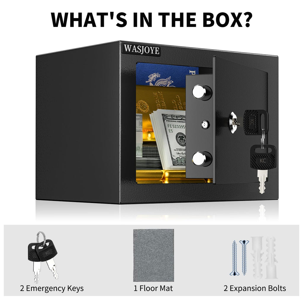 WASJOYE Home Cabinet Safe Box, Key Lock Coffre Fort High Security Safety Box, 0.5 Cubic Feet Steel Safes for Home/Office/Hotel, Cabinet Safe Box for Money Cash Jewelry Medicine Passport