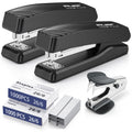 Desktop Office Stapler with 2000 Staples: IMLIKE Half Strip Desk Staplers, take 26/6 Staples 25 Sheets Capacity , Metal Construction, Non-Slip Base, Black, 2-Pack