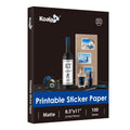 Koala Sticker Paper, Matte White, 100 Sheets 8.5x11 Inch Printable Full Sheet Label Paper for Inkjet Printers
