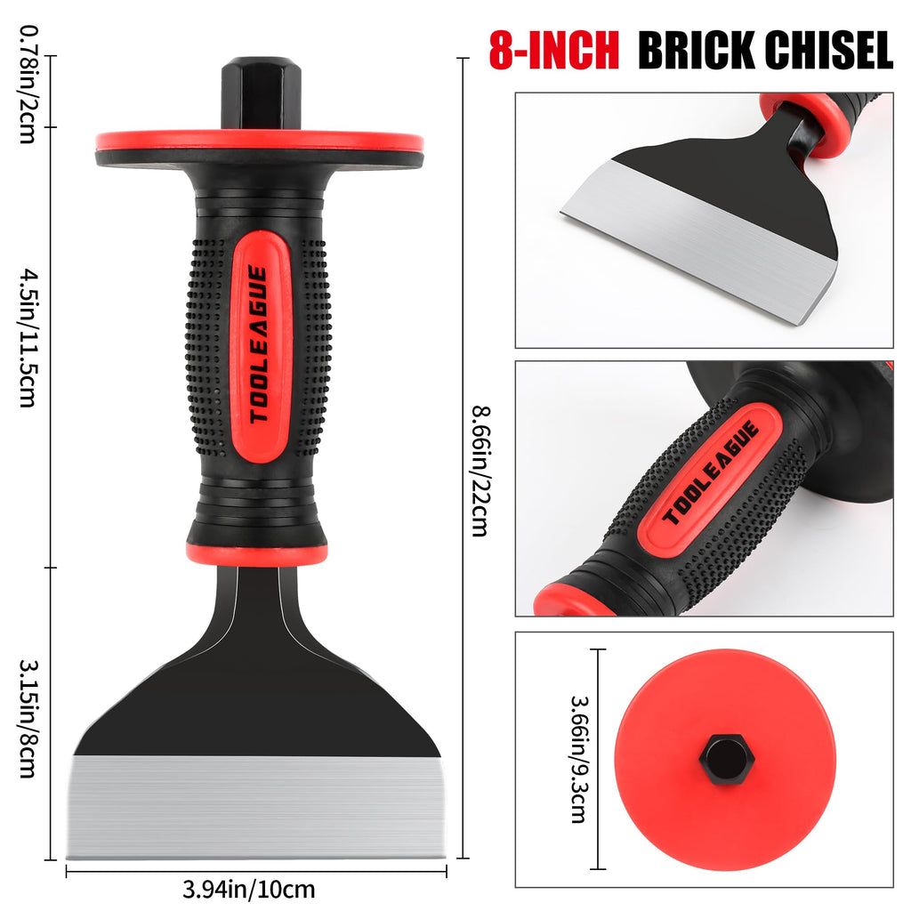TOOLEAGUE Heavy Duty Masonry Chisel,8 inches Brick Chisel with Hand Protection（1Pc)