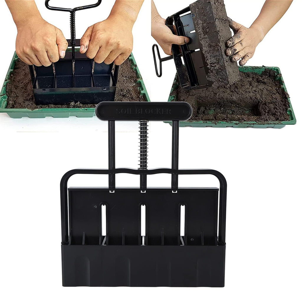 Soil Blocker with Comfortable Handle, 4 Cell Soil Block Maker 2 Inch Mold Blocking Tool for Seed Starting Germination, Grow Seedling No Transplant Shock