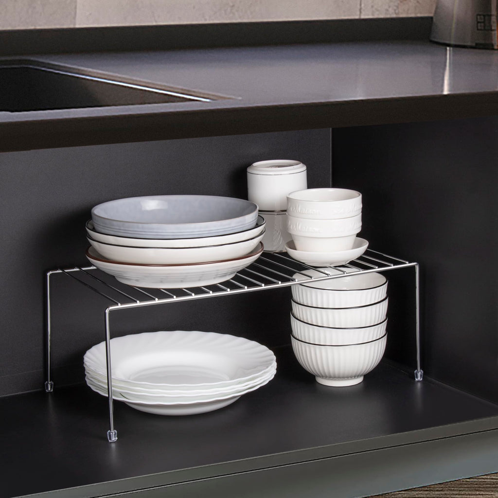ROFAY Kitchen Cupboard Shelf Wire Rack Organizer - Set of 4, Chrome Plated Metal Storage Shelves, Countertop Divider for Pantry, Cabinets, and Utensils