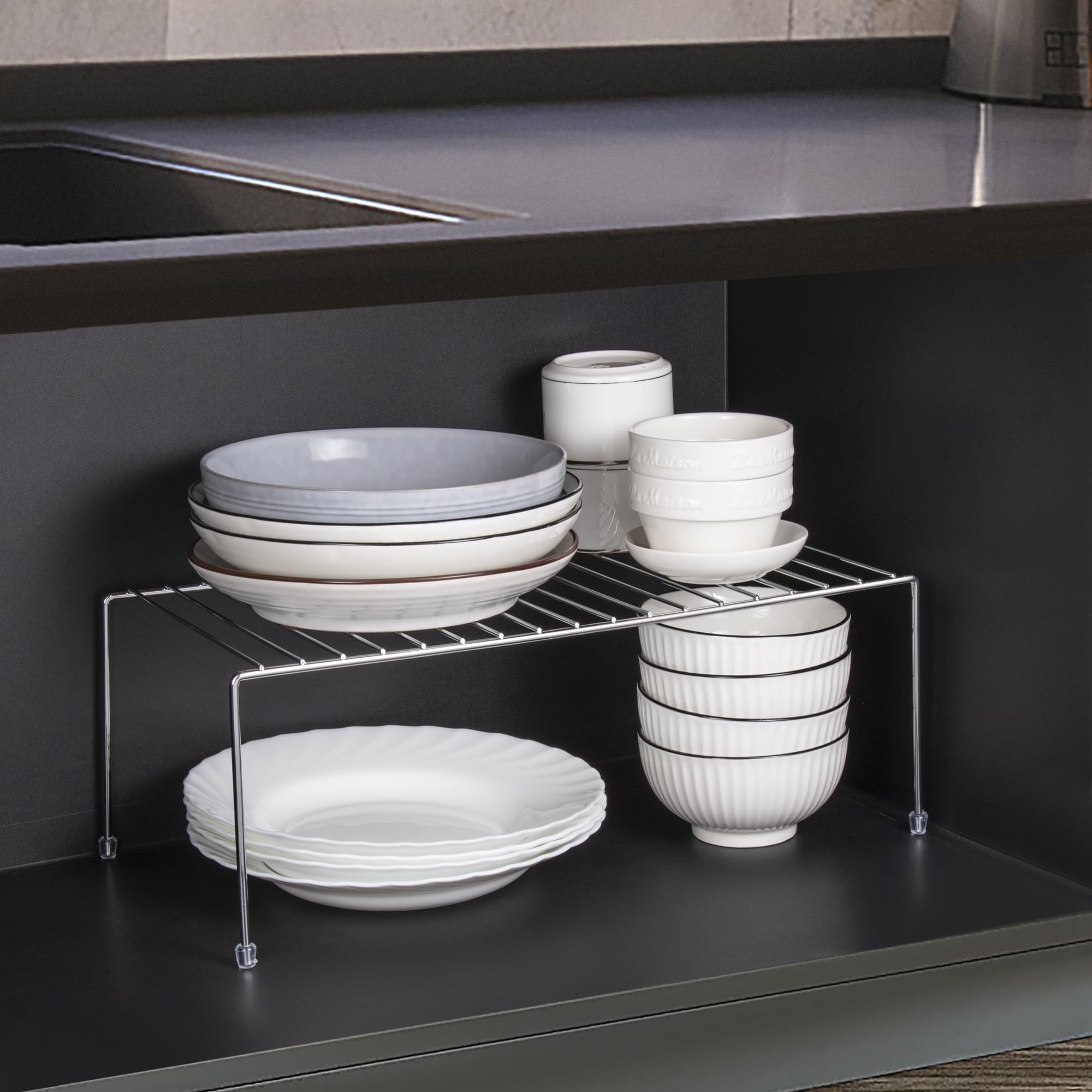 ROFAY Kitchen Cupboard Shelf Wire Rack Organizer - Set of 4, Chrome Plated Metal Storage Shelves, Countertop Divider for Pantry, Cabinets, and Utensils
