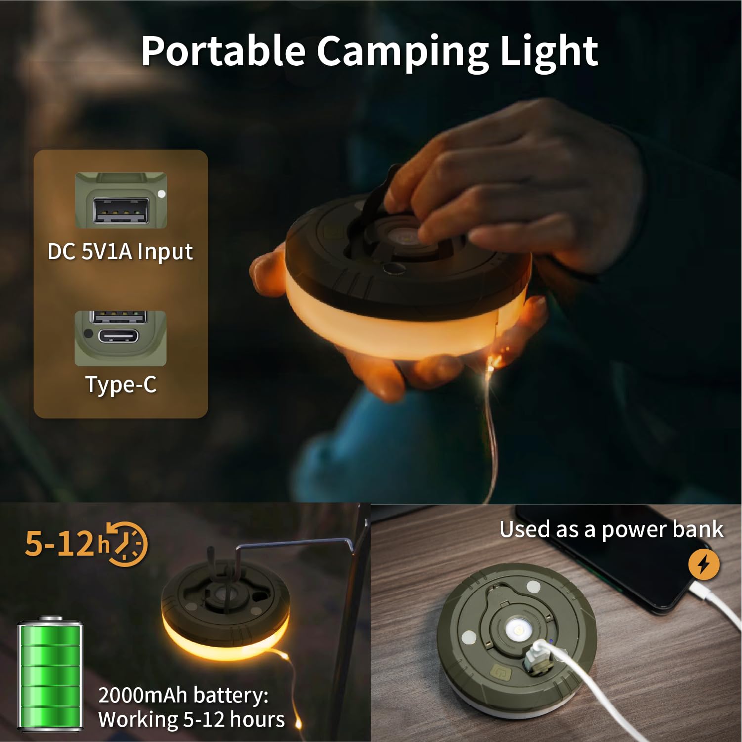 HAMLITE Camping Light String, 3 in 1 Camping Light Rechargeable(29.5Ft), RGB Portable Outdoor String Lights, Durable Tent Fairy Lights, Multi-Modes & Brightness, USB RV Awning Lights for Camper, Yard