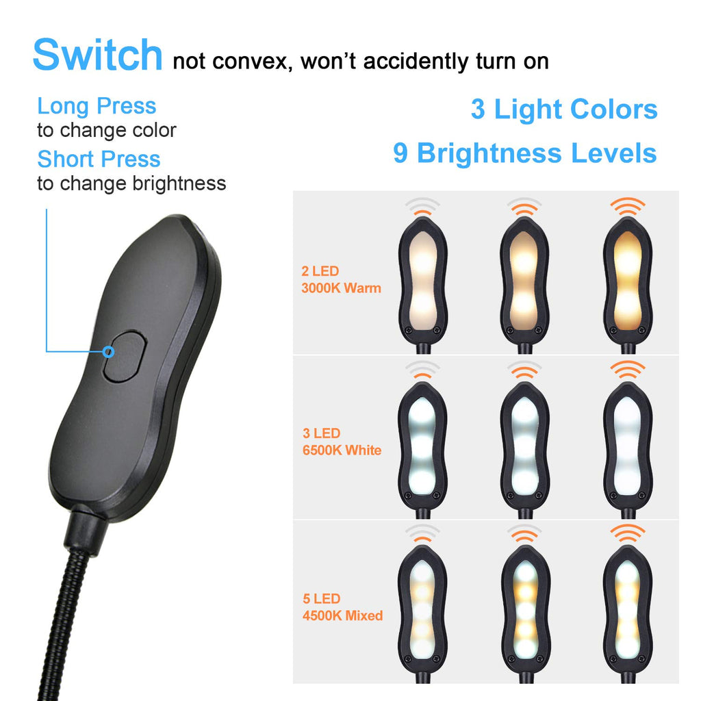 Merisky Rechargeable Book Light, LED Clip on Reading Light for Book in Bed, 3 Color 3 Brightness, Up to 60 Hours Eye Care Reading Lamp, Warm & White, Perfect for Bed Headboard & Travel
