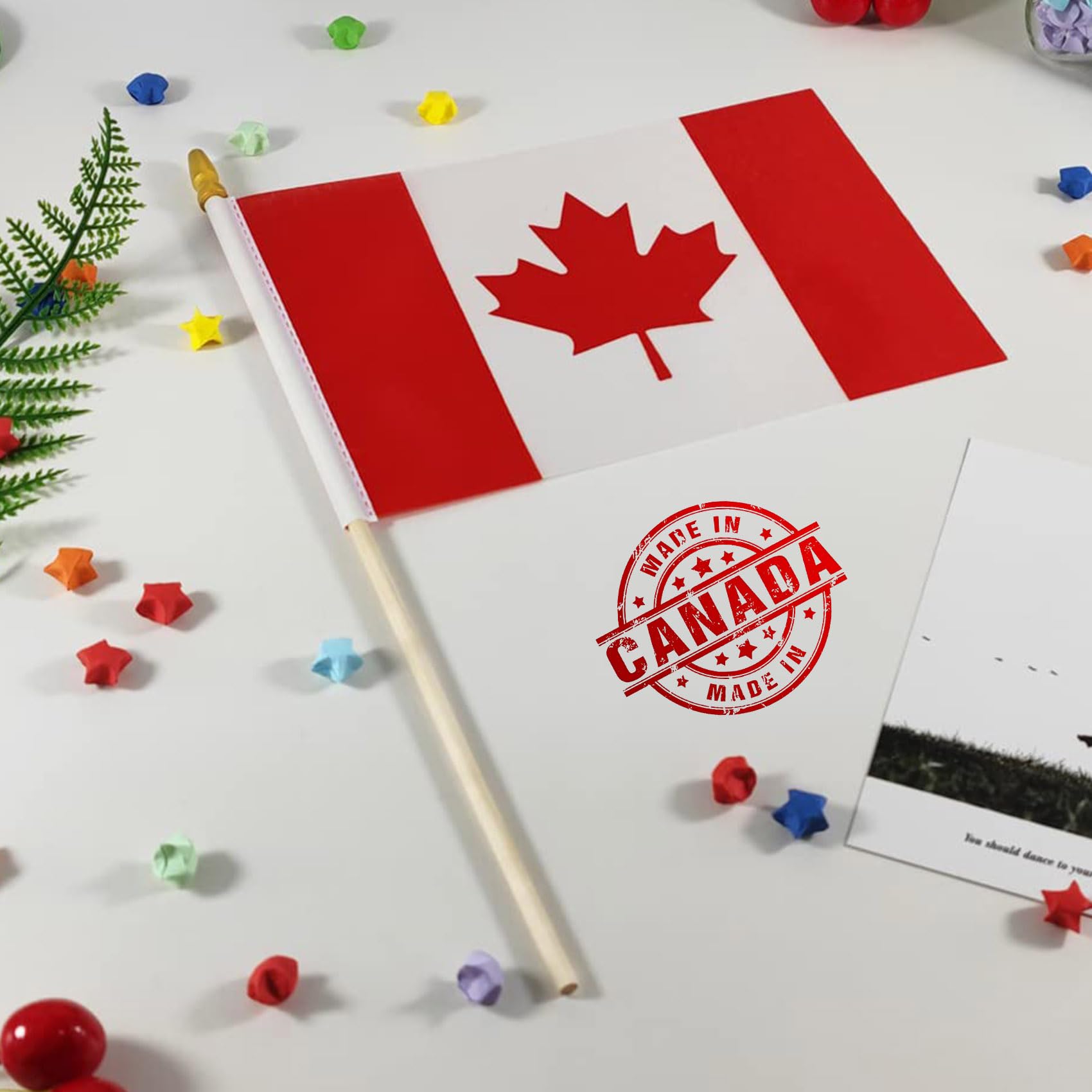 LOT OF 50-Small Canadian Flags on Stick 4x6 in,Canada Day Outdoor Decor Small Mini Flags Hand Held Stick Flags Spear Top For Outside Patriotic Holiday Yard Patio Parade Marker