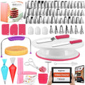 RFAQK 200 PCs Cake Decorating Kit with Cake Turntable-48 Numbered Easy to use Icing Tips-7 Korean Tips with Booklet & E.Book-Straight & Offset Spatula-Cake Leveler & Other Baking Supplies
