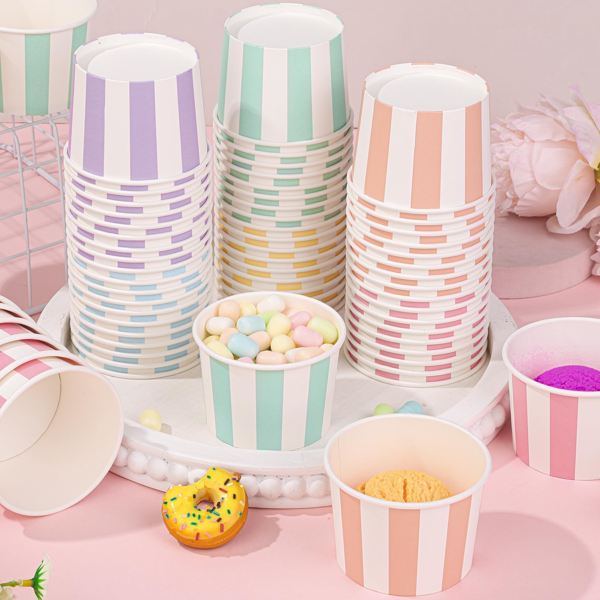 Aodaer 120 Pack Paper Ice Cream Cups 8 Ounces Disposable Dessert Bowls Ice Cream Containers Soup Snack Dessert Yogurt Sundae Bowls for Cold & Hot Foods, Birthday Party Bar Supplies, 6 Colors